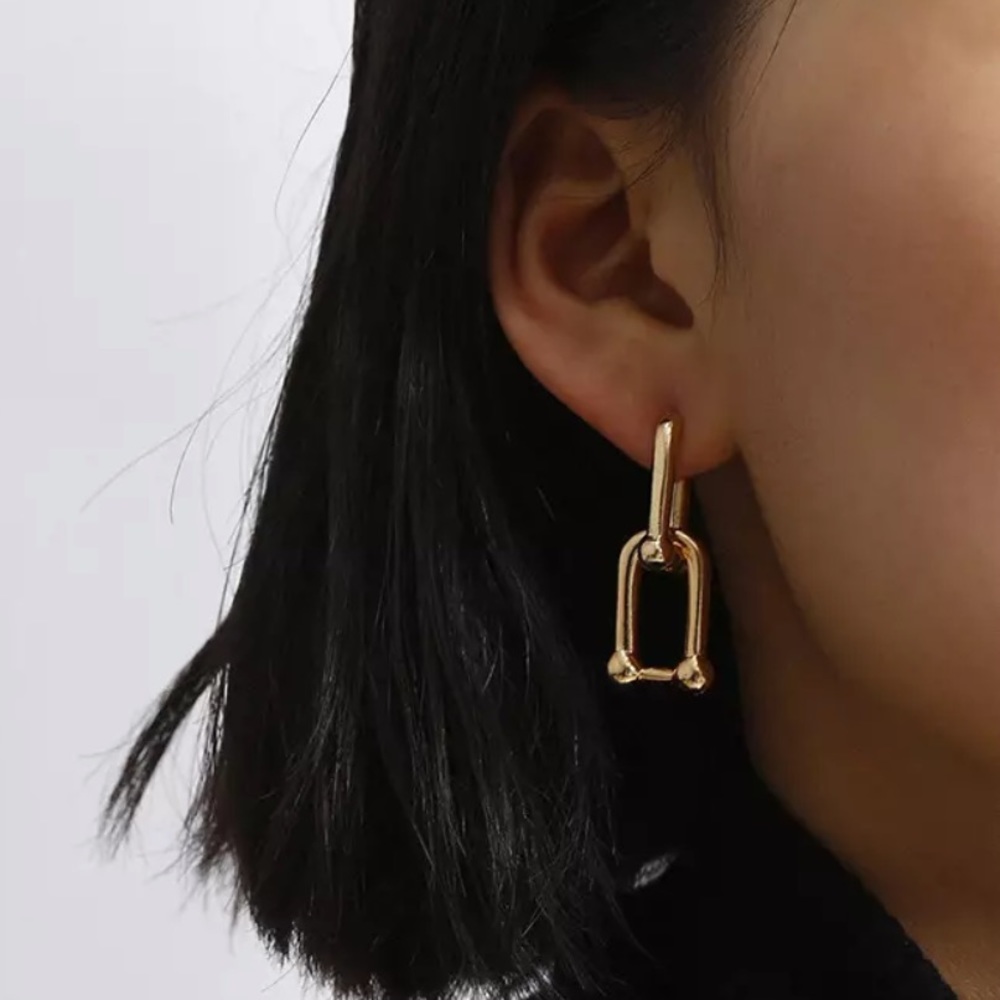 NEW 18K GOLD PUNK LOCK CLIP EARRINGS